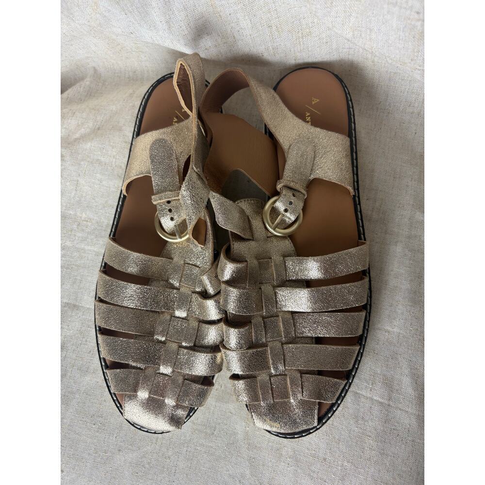 Anthropologie Fisherman Sport Sandals Metallic Gold Leather Sz. 41 *runs small* - Picture 7 of 11